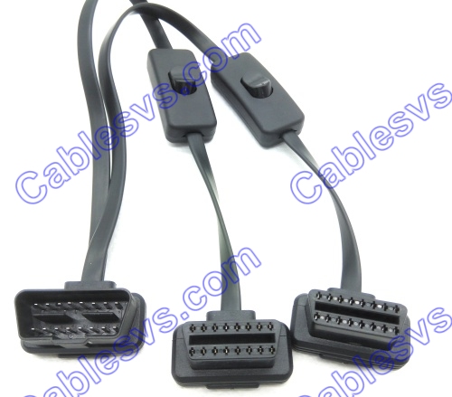 obd2 Male to 3 Female  flat cable with switch