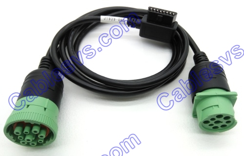Heavy truck Green type 9 pin Y adatper connector to OBD 2 16 pin connector with auxillary cable J1939 Deutsch